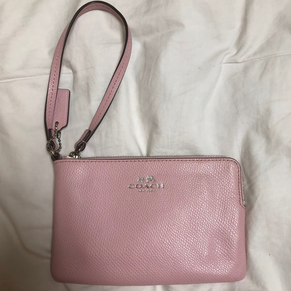 Coach pink corner zip wristlet wallet